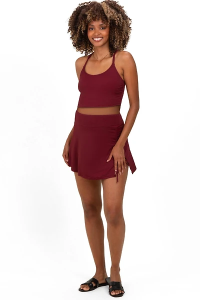 Pinkblush Maternity Burgundy Ribbed Crop Tank Swim Skirt Set