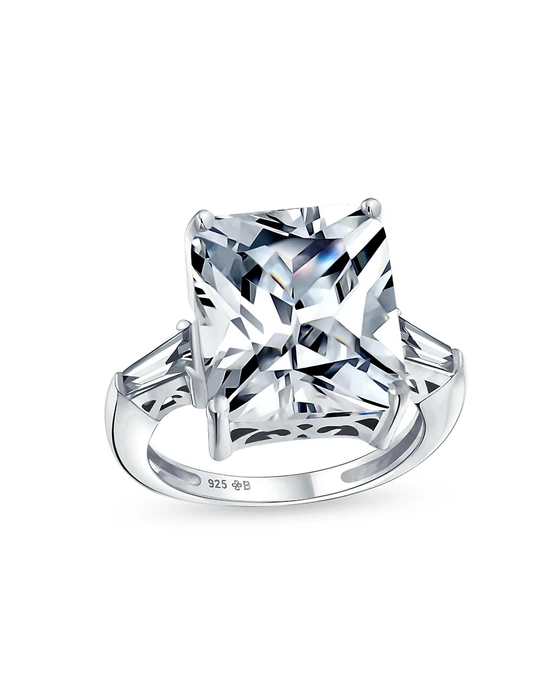 Bling Jewelry Art Deco Style Sterling Silver Large 10CT Rectangle Cz Cubic Zirconia Statement Promise Ring Baguette Side Stones