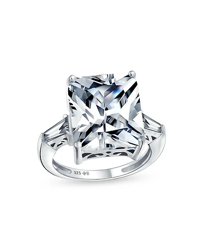 Bling Jewelry Art Deco Style Sterling Silver Large 10CT Rectangle Cz Cubic Zirconia Statement Promise Ring Baguette Side Stones