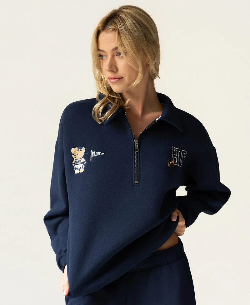 The Happy Camp3r Women's Quarter-Zip Varsity Sweatshirt