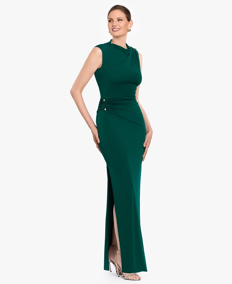 Betsy & Adam Women's Mock Neck Draped Column Gown