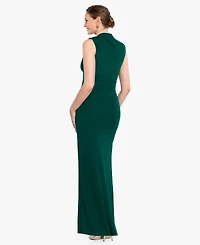 Betsy & Adam Women's Mock Neck Draped Column Gown