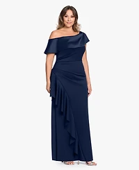 Betsy & Adam Plus Asymmetrical Off-The-Shoulder Ball Gown