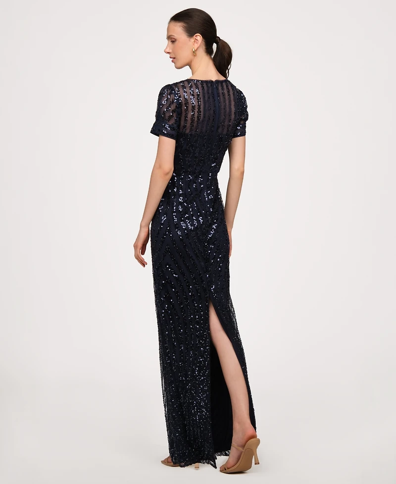 Js Collections Women's Jewel Neck Column Gown Dress