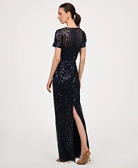 Js Collections Women's Jewel Neck Column Gown Dress