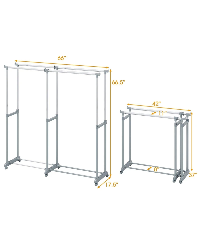 Gouun Adjustable Double Rod Garment Rack with Casters