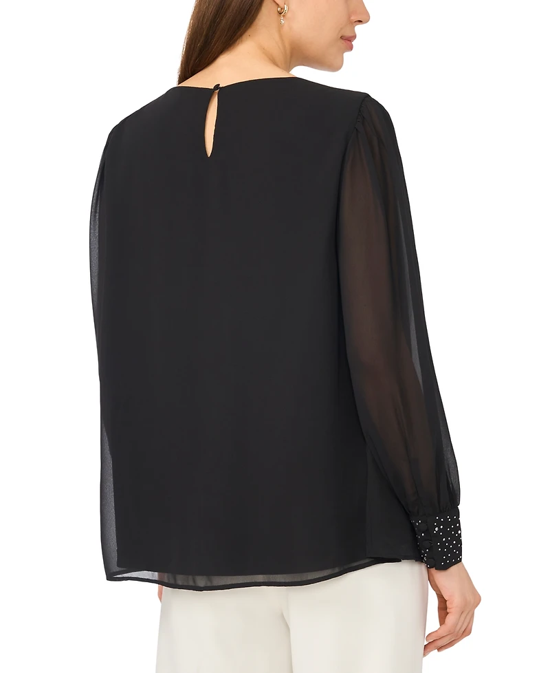 Msk Women's Rhinestone Embellished Crewneck Top