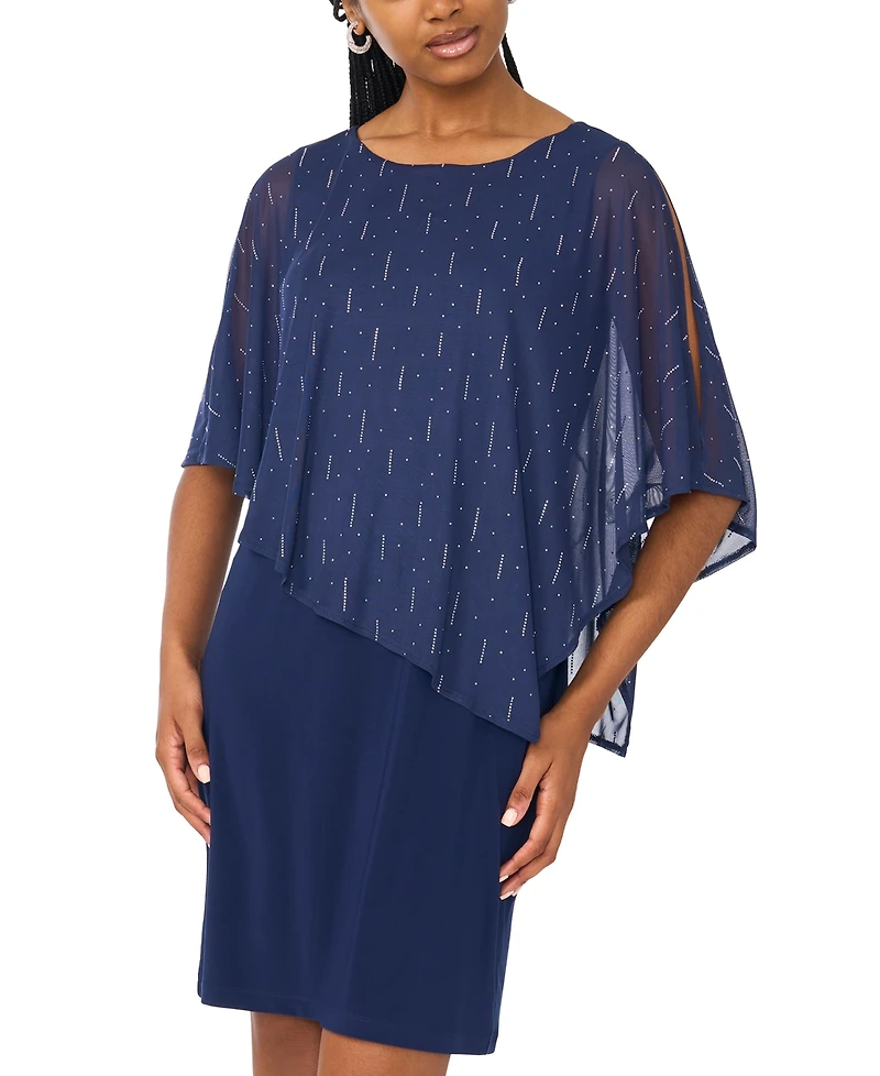 Msk Women's Foil Cape Overlay Crewneck Mini Dress