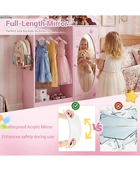 Slickblue Mirror Roof Kids Wardrobe Closet with Open Hanging Rack
