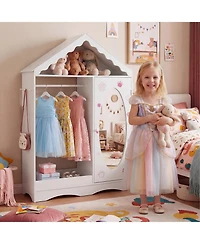 Slickblue Mirror Roof Kids Wardrobe Closet with Open Hanging Rack