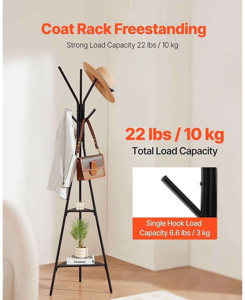 Gouun Freestanding Coat Rack Stand with Shelves and Hooks,