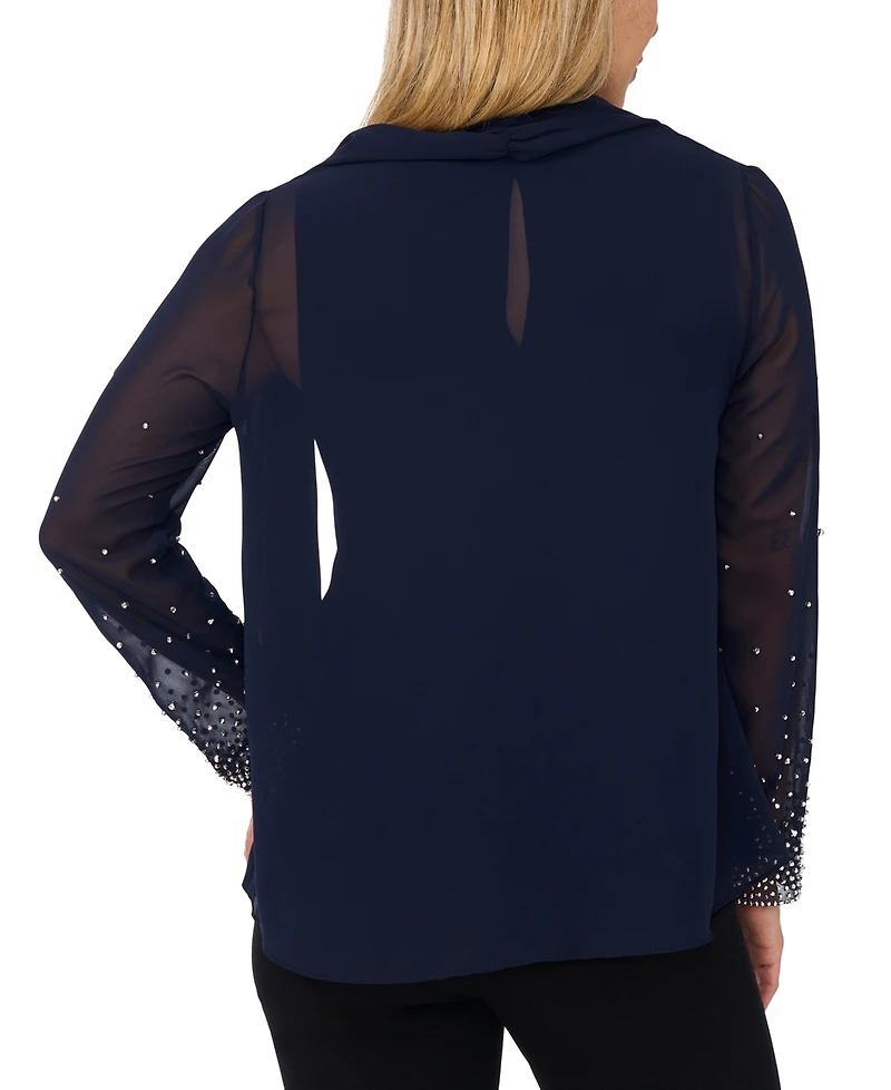 Msk Petite Long-Sleeve Round Neck Top