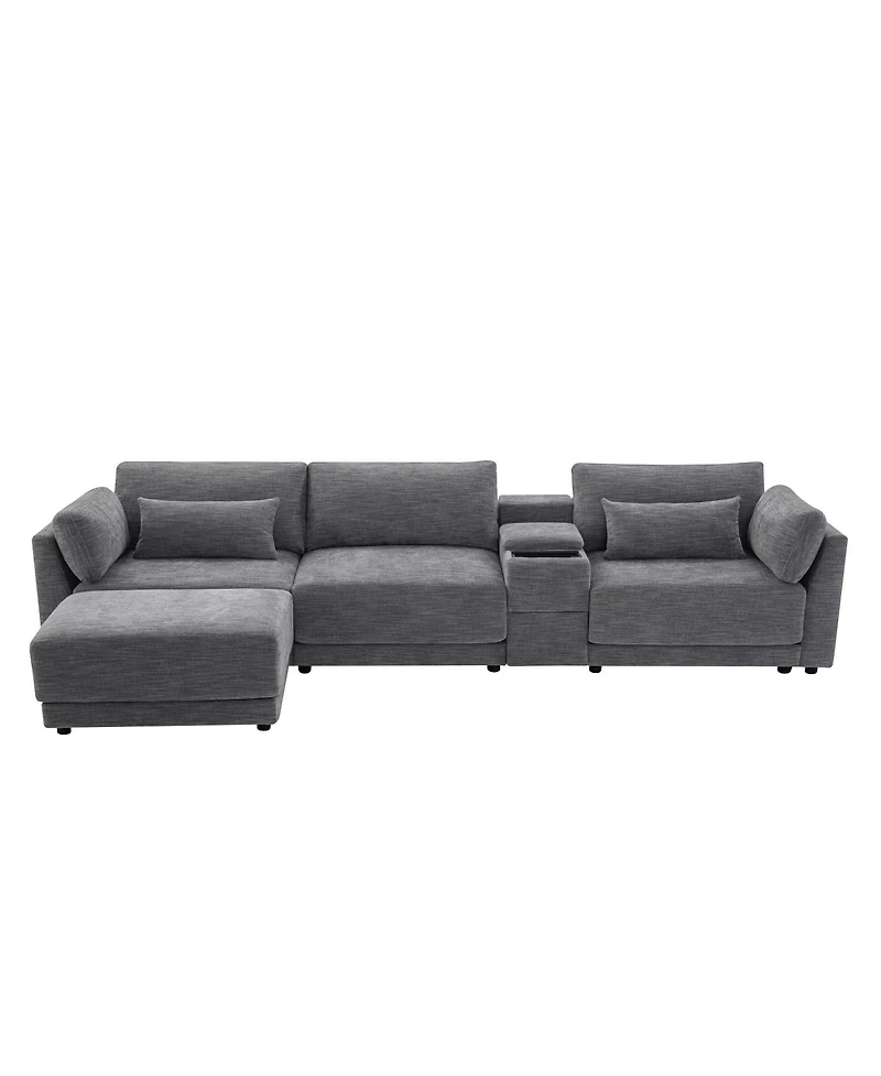 Streamdale Furniture L-Shaped Sectional Sofa with Storage Console, Charger, Ottoman, Wider Cushion