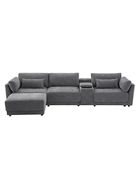 Streamdale Furniture L-Shaped Sectional Sofa with Storage Console, Charger, Ottoman, Wider Cushion