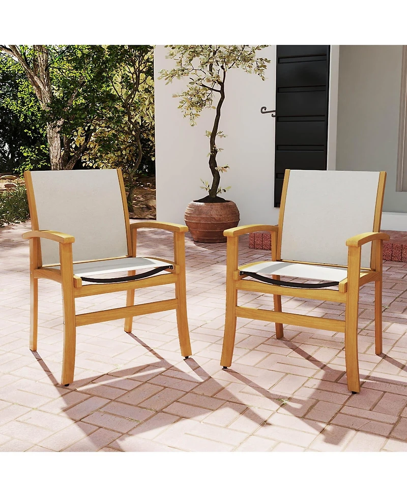 Costway 9Pieces Acacia Wood Outdoor Dining Set with 1.97" Umbrella Hole for Backyard, Garden