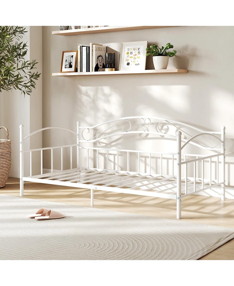 Gymax Twin Size Metal Daybed Frame with Headboard for Bedroom Guest Room Easy Assembly
