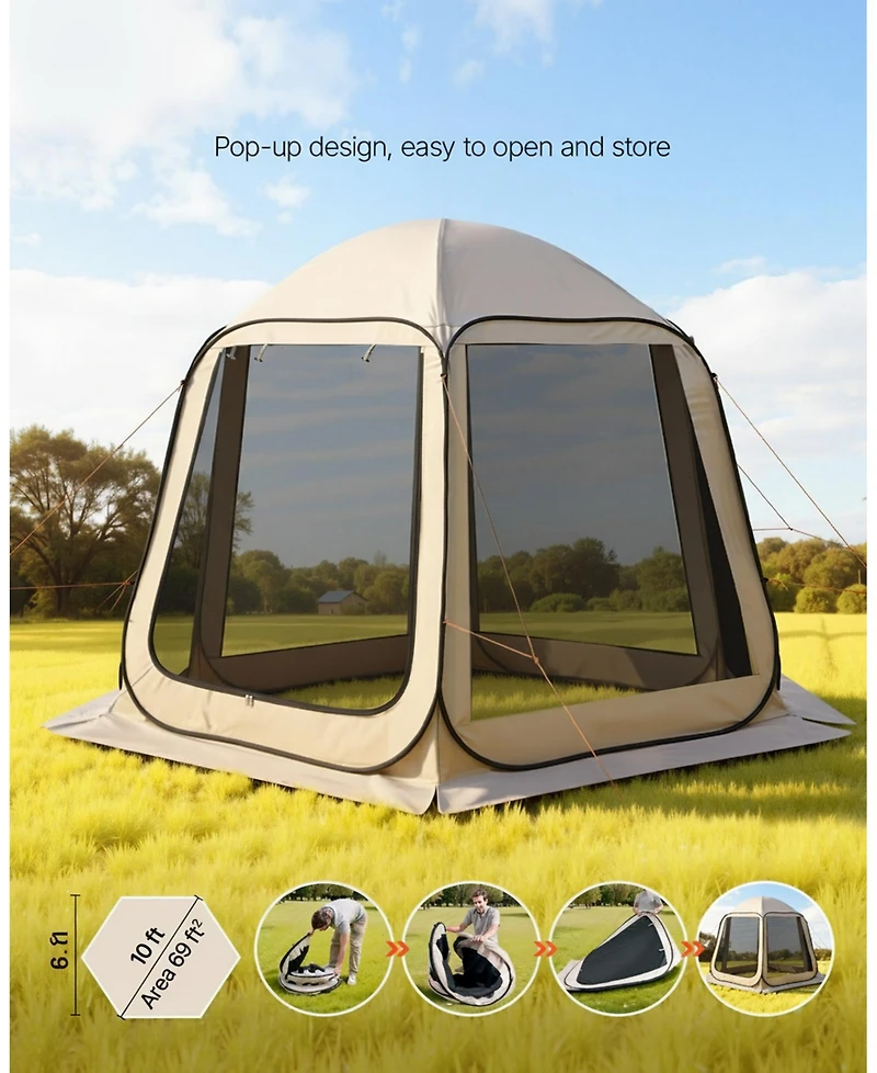 Gouun Pop Up Screen House Tent 10x9.2 feet for 4-8 People with Carry Bag, Netting Sides and Ground Stakes