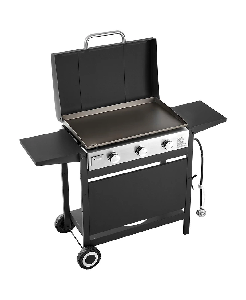 Mecale 3-Burner Propane Gas Griddle, 33,000 Btu, Wheels and Lid, Pulse Ignition, Removable Top, Outdoor