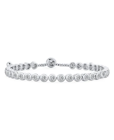 Bling Jewelry Cubic Zirconia Circlet Bubble Cz Bezel Set Slender Tennis Bolo Bracelet Adjustable Slide 6-8"