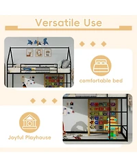 Rainsken Metal Bunk Bed for Kids Twin Over Twin, House Shaped, with Ladder and Full-Length Guardrail, Noise Free, No Spring Box Required