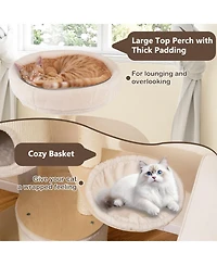 Gymax 60'' Tall Cat Tree Wooden Kitten Tower With Sisal Scratching Posts and Mat 2 Condos Perch Hammock