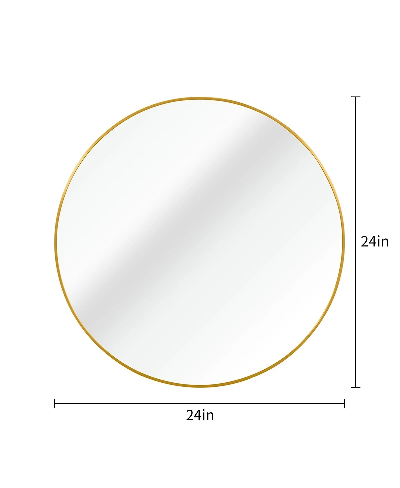 Rainsken Round Bathroom Mirror, 24 Inch Wall Mounted Shatterproof Hd Glass Mirror with Metal Frame for Bathroom