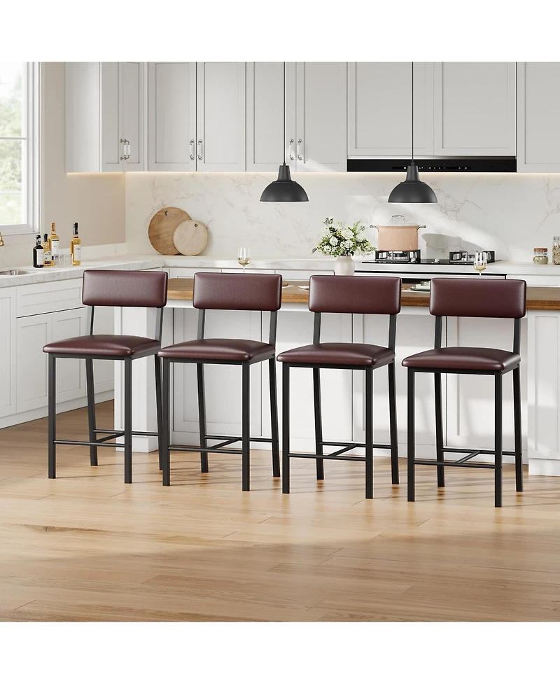 homfan Set of 4 Bar Stools with Backrest - Upholstered Pu Leather, Thick Metal Legs, Footrest