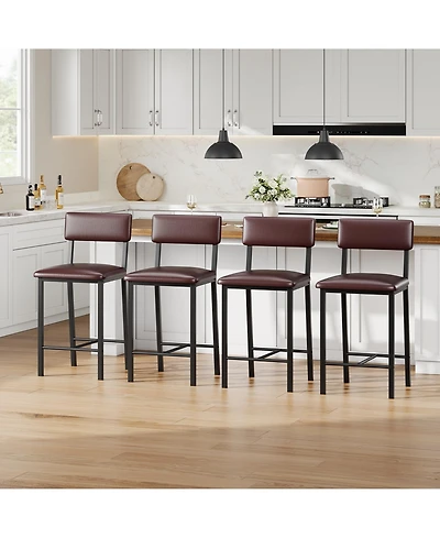 homfan Set of 4 Bar Stools with Backrest - Upholstered Pu Leather, Thick Metal Legs, Footrest