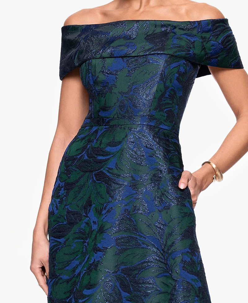 Xscape Petite Off-The-Shoulder Jacquard Ball Gown