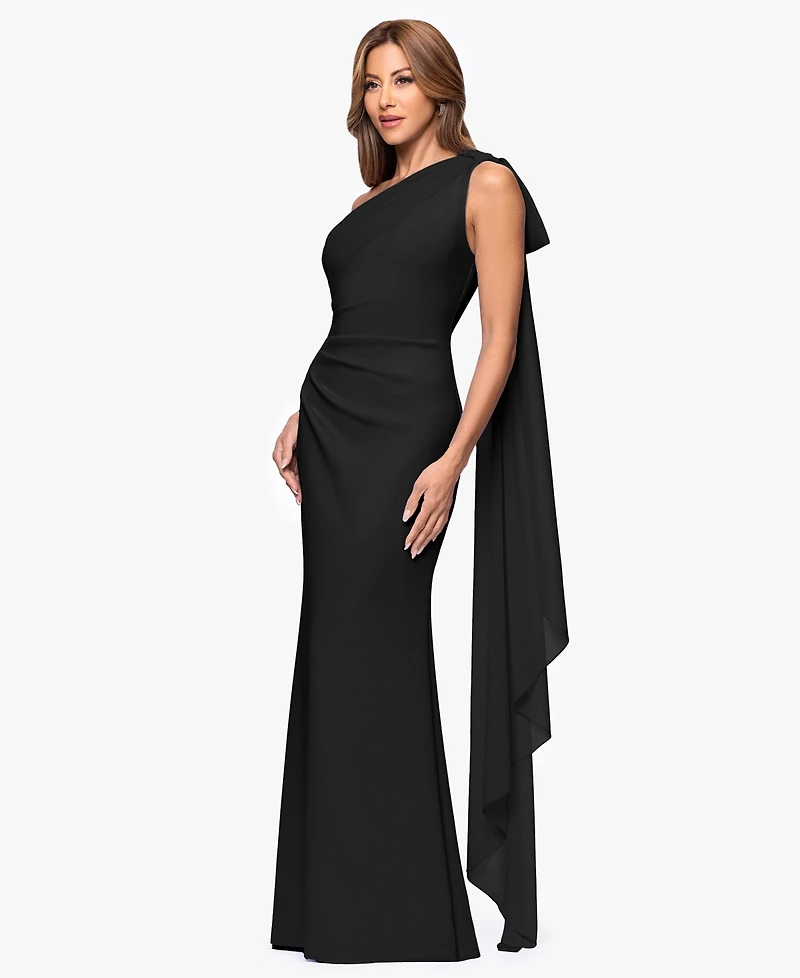 Xscape Petite One-Shoulder Scuba Sheath Gown