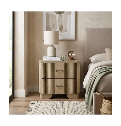 Kings Brand Furniture Sierra White Oak Modern Fluted 2-Drawer Nightstand