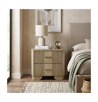 Kings Brand Furniture Sierra White Oak Modern Fluted 2-Drawer Nightstand