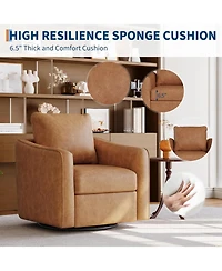 gaomon 360 Swivel Accent Chair for Living Room,Comfy Single Sofa Chair,Modern Pu Leather Upholstered Armchair with Ergonomic Backrest