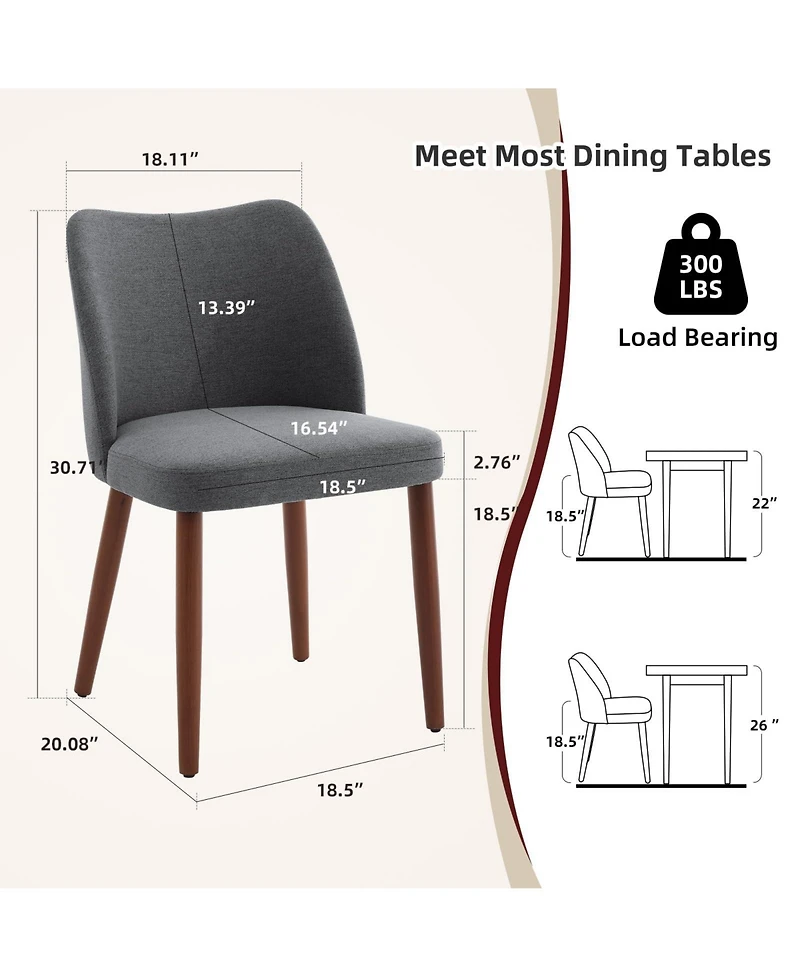 gaomon Dining Chair Set of 6, Linen Upholstered Dining Chair with Solid Wood Legs, Wing Backrest