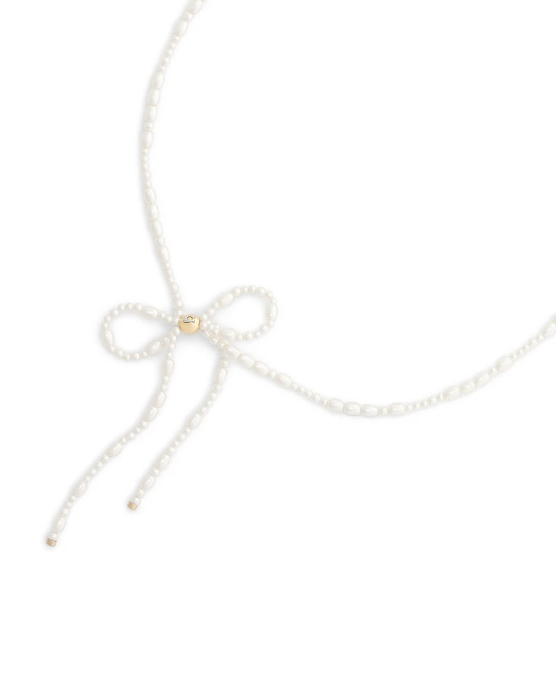 Coach Faux Imitation Pearl Bow Choker Necklace