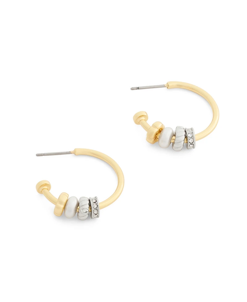 Coach Faux Stone Signature Rondelle Charm Hoop Earrings