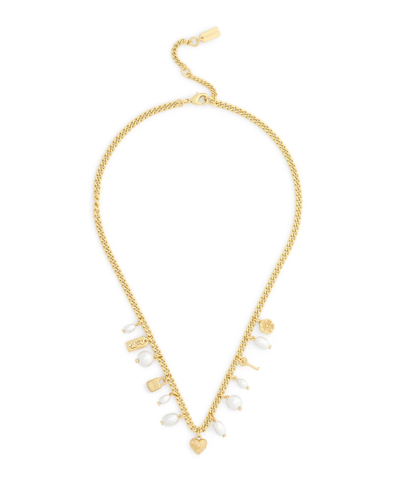 Coach Faux Imitation Pearl Iconic Signature Charm Bib Necklace