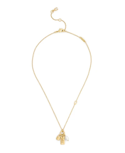 Coach Faux Imitation Pearl Iconic Signature Charm Pendant Necklace