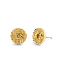 Coach Gold Signature C Textured Coin Stud Earrings