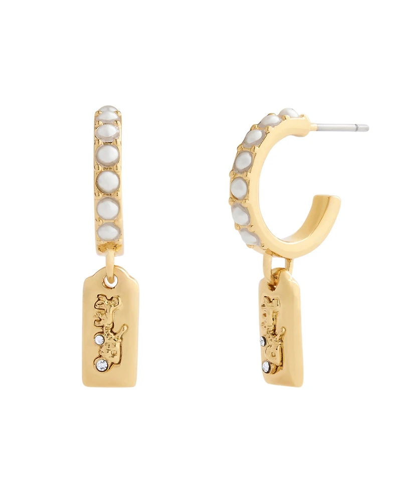 Coach Faux Stone Iconic Pearl Horse Carriage Charm Huggie Earrings