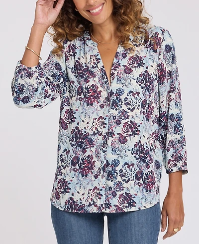 Nydj Women's Pintuck Split Neck Top