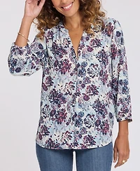 Nydj Women's Pintuck Split Neck Top