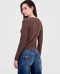Hippie Rose Juniors' Button-Front Long-Sleeve Top