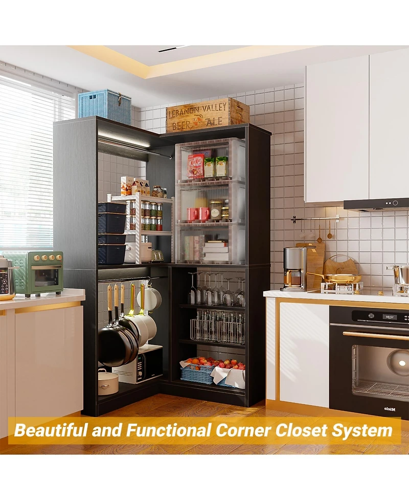 Aheaplus Corner Closet Organizer System, 36'' Wide Freestanding Storage Unit with 2 Hanging Rods and 8 Shelves