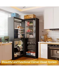 Aheaplus Corner Closet Organizer System, 36'' Wide Freestanding Storage Unit with 2 Hanging Rods and 8 Shelves