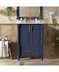 Sillysis 24 Inch Bathroom Vanity with Sink, Modern French Leg Cabinet, Adjustable Shelf and Soft Close Drawer for Small
