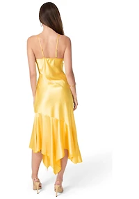 Bebe Women's Satin V-Neck Hanky Maxi Dress