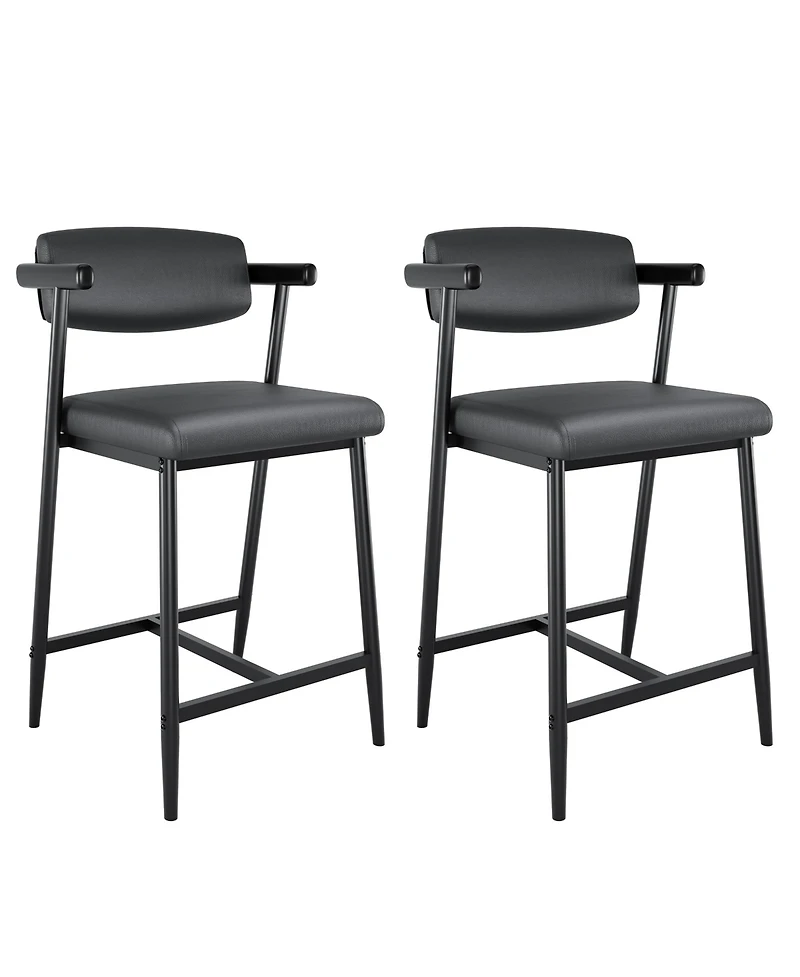 homfan Modern Counter Height Bar Stools with Armrests and Backrest, Metal Frame Footrest for Kitchen Island, Dining Room