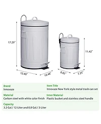Mega Casa 3.2 Gal and 0.8 Gal Old Time Style Round White Metal Step-on Trash Can Set