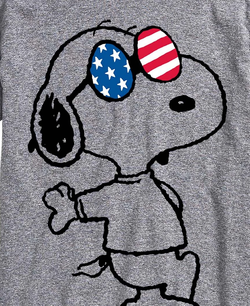 Airwaves Men's Peanuts Usa Snoopy Glasses Short-Sleeve Graphic T-Shirt